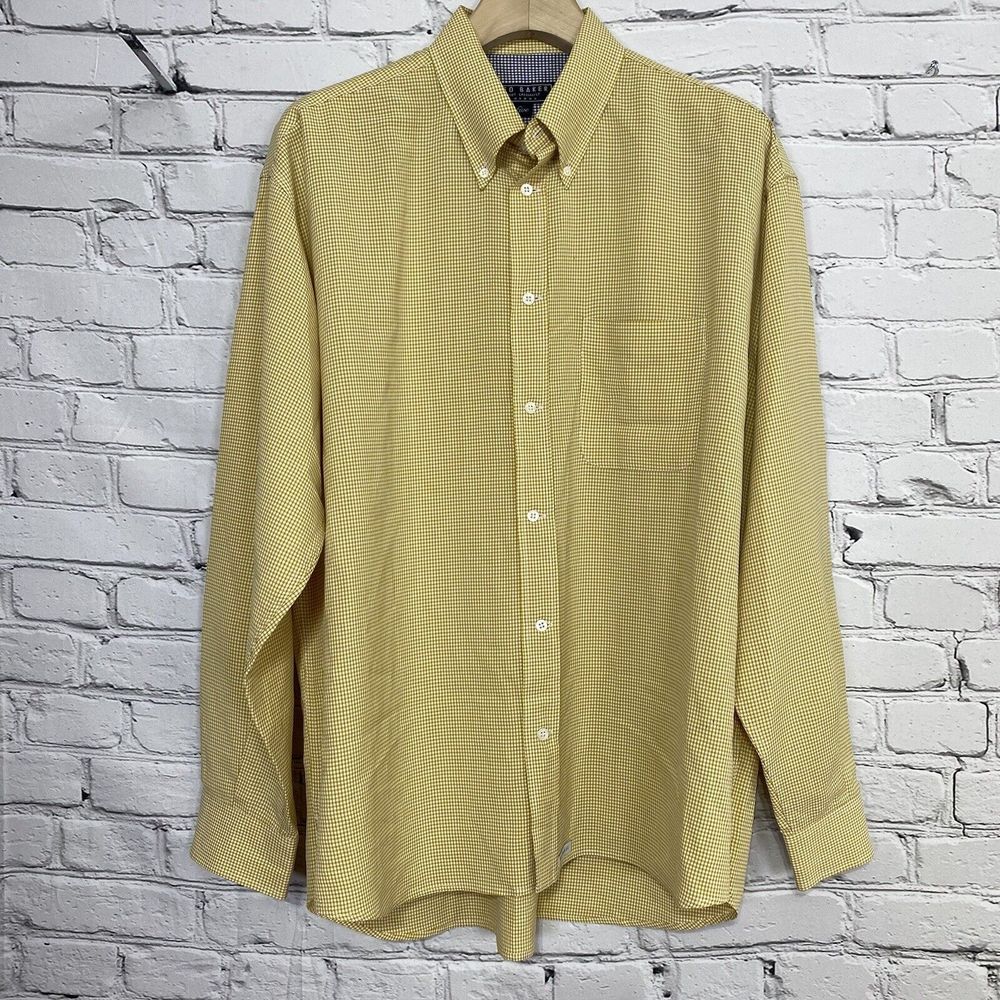 Ted Baker Shirt Specialist London Dress Shirt Size 5 Yellow Gingham Button Down